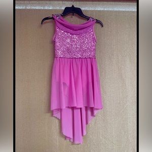 Weissman dance costume, size 7-8, pink with silver embellishment on shoulder.